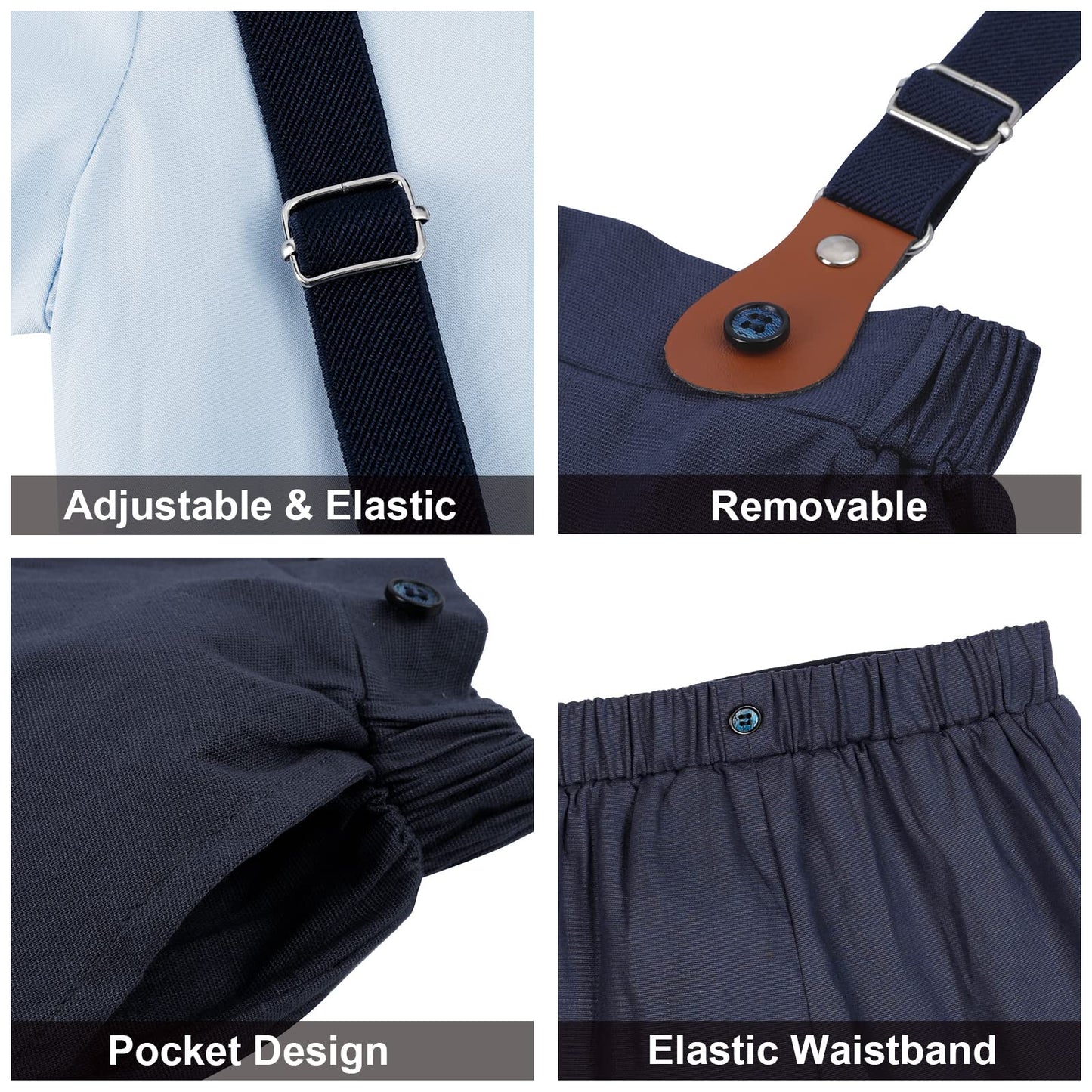 A&J DESIGN Toddler Easter Outfit Boy Baby Wedding Formal Dress Suspenders Suit Blue Navy 4-5T