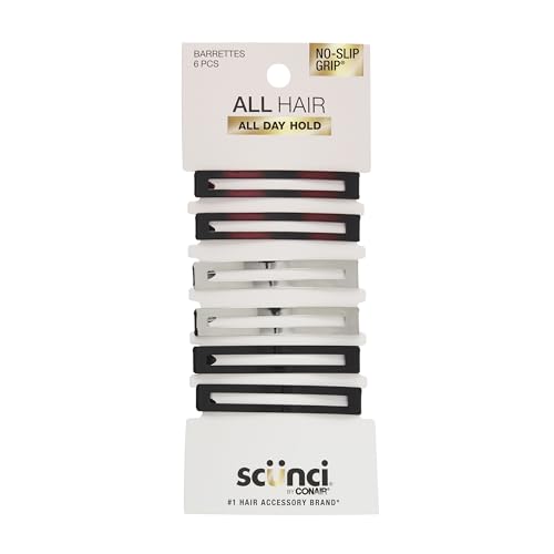 Barrettes Scunci by Conair con No-Slip Grip - Accesorios para el cabello para mujeres - Colores metálicos neutros surtidos - Paquete de 6 unidades - imagen 4