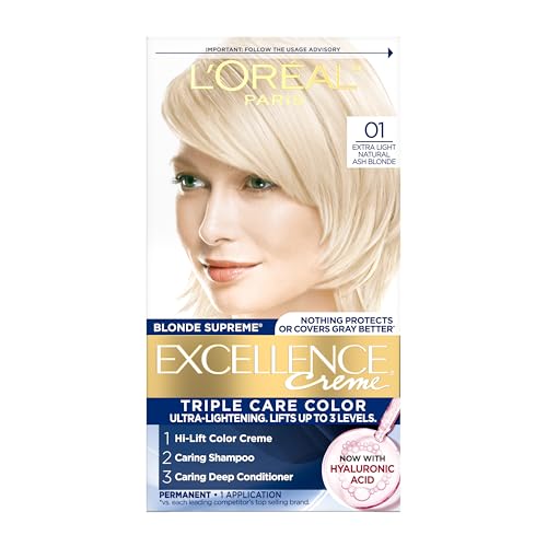 L'Oreal Paris Excellence Crème Permanent Hair Dye, Triple Care Hair Color with Hyaluronic Acid for 100% Gray Coverage, 01 Extra Light Natural Ash Blon - imagen 4