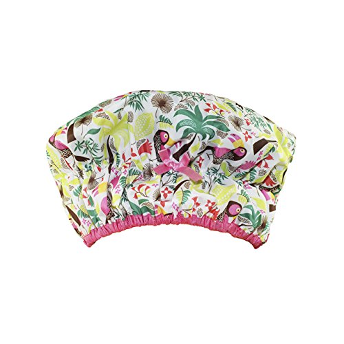 Gorro de Ducha Reutilizable Grande, Impermeable y Forrado para Todo Tipo de Cabello con Banda Elástica - Fashionista Tropical - imagen 4