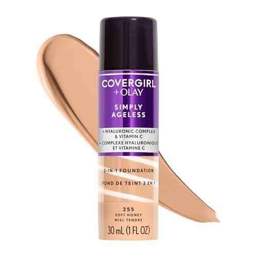 COVERGIRL & Olay Simply Ageless Base Líquida 3 en 1, Acabado Mate, Fórmula con Ácido Hialurónico y Vitamina C, 255 Miel Suave, 1 Unidad - imagen 4
