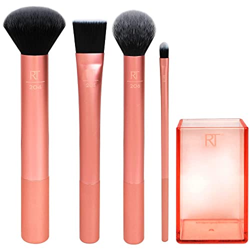 Set de Brochas para Base Real Techniques Flawless con Cerda Sintética Ultra Suave y Ferrules de Aluminio Extendidos, Naranja, 5 Piezas - imagen 4