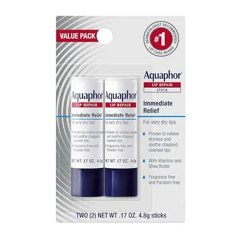 Aquaphor Bálsamo Labial Hidratante, Stick Reparador de Labios, Alivia la Sequedad, 0.17 Oz, Paquete de 2 - imagen 4