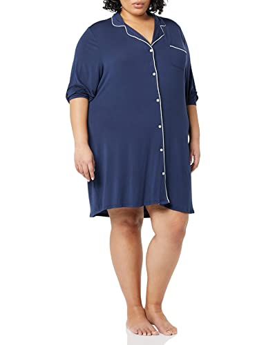 Camisa de Noche con Pipas para Mujer Essentials (Disponible en Talla Plus), Azul Marino, 6X - imagen 4