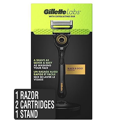 Razor para hombres Gillette Labs con barra exfoliante, kit de afeitado incluye 1 mango, 2 recambios de cuchillas, 1 soporte magnético premium, negro - imagen 4