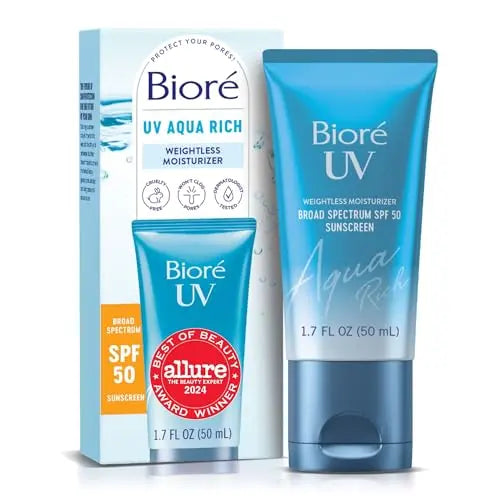 Biore UV Aqua Rich Hidratante Facial Diario con SPF 50 | Protector Solar Libre de Aceite y r para Maquillaje con Ácido Hialurónico, Sin Residuos - imagen 4