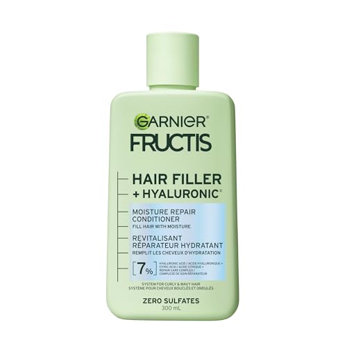 Acondicionador Garnier Fructis Hair Filler Moisture Repair, Sin Sulfatos para Cabello Rizado y Ondulado con Ácido Hialurónico, 10.1 Fl Oz, 1 Unidad - imagen 4