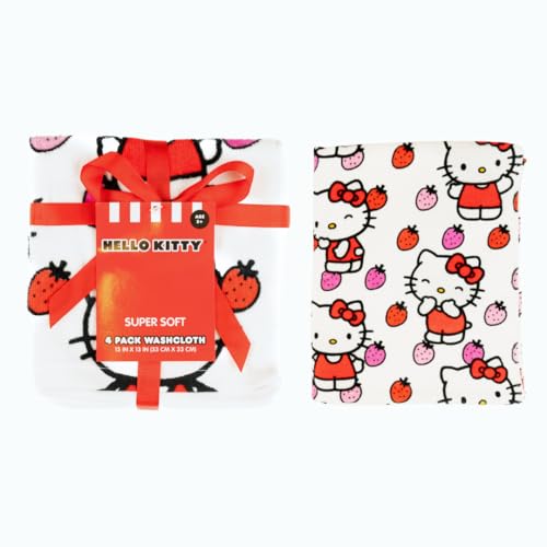 Toallitas Hello Kitty 4 Piezas – Paño Facial 100% Algodón Suave para Remoción de Maquillaje y Cuidado de la Piel – Diseño de Fresa Sanrio – 13” x 13” - imagen 4