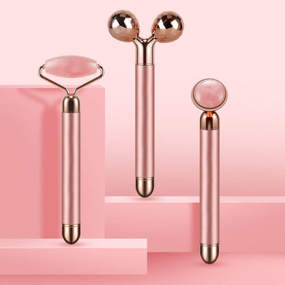 3-IN-1 Electric Jade Roller 3D Roller Facial Roller & Face Massager, Rose Quartz