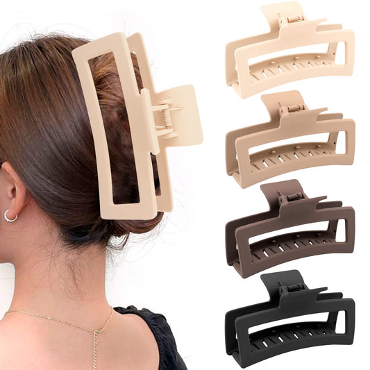 ZYTJ 5 Inche Extra Large Claw Clips for Thick Hair and Long Hair, 4 Pack Xl Jumbo Claw clips, Oversized Matte Non-slip Rectangle Hair Clips for