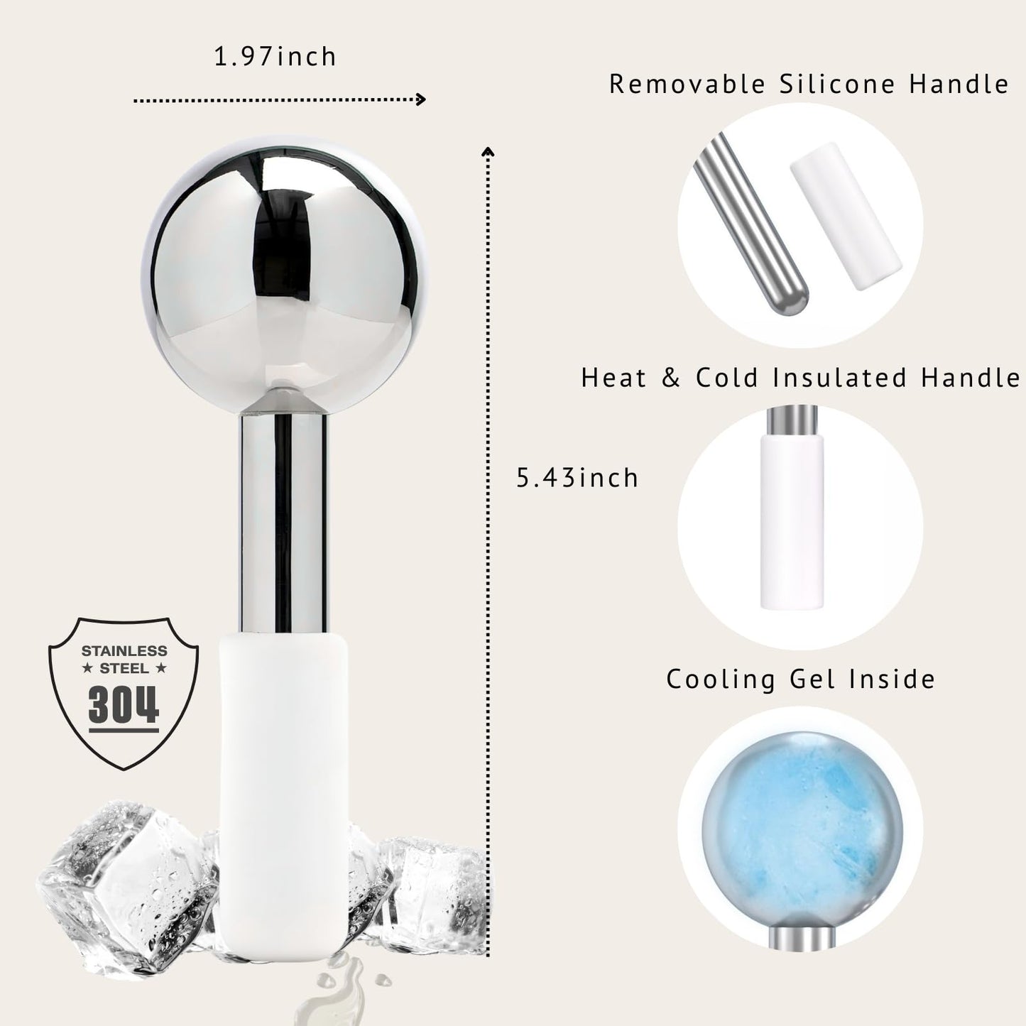 ZminRN Ice Roller for Face Ice Globes Eye Massager Facial Roller Tools Stainless Steel Cryo Globes Long-Lasting Cold Therapy for Eyes, Hot Flashes,