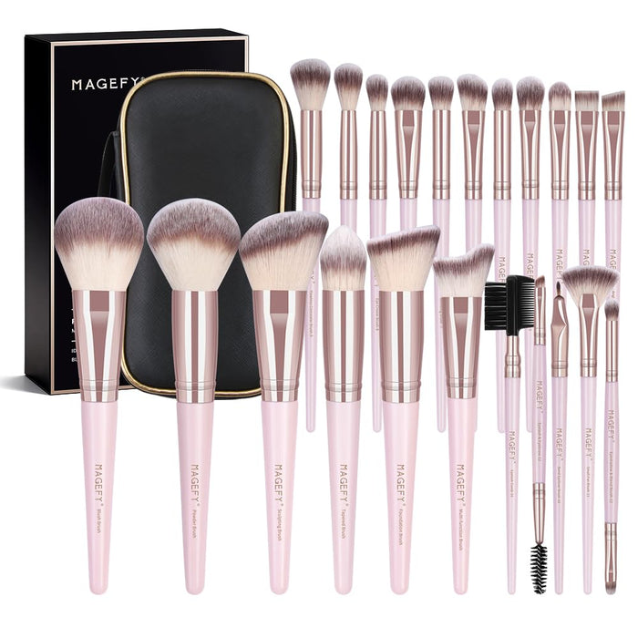 22 Pcs Makeup Brushes Set, MAGEFY Professional Makeup Brushes Wooden Handle Cosmetics Brushes Foundation Concealer Powder Face Eye Make up Brushes Kit(Pinkgold)