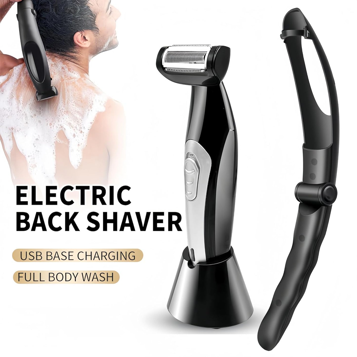 Zunate Multi Fuctional Chest Back Shavers for Men, Wet Dry Use Back Extreme Reach Removable Handle Shavers