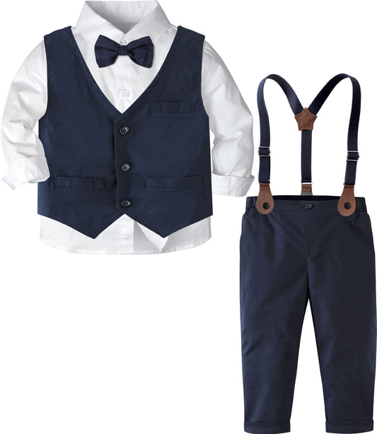 A&J DESIGN Toddler Wedding Outfit Baby Boy Easter Ring Bearer Formal Gentleman Dress Suit 3Pcs Vest 18-24 Months White Navy