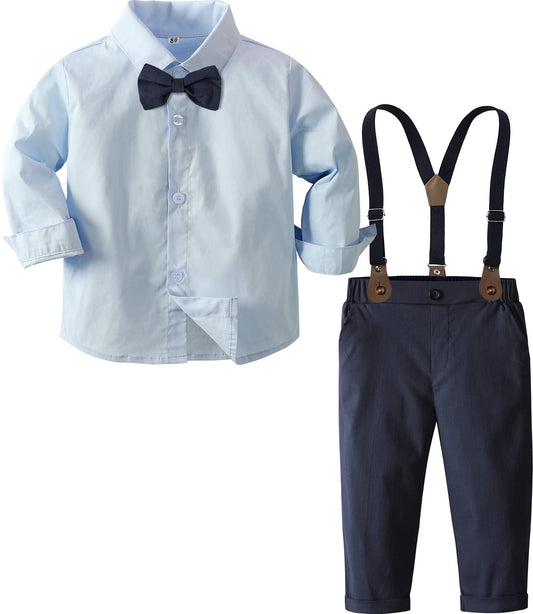 A&J DESIGN Toddler Easter Outfit Boy Baby Wedding Formal Dress Suspenders Suit Blue Navy 4-5T