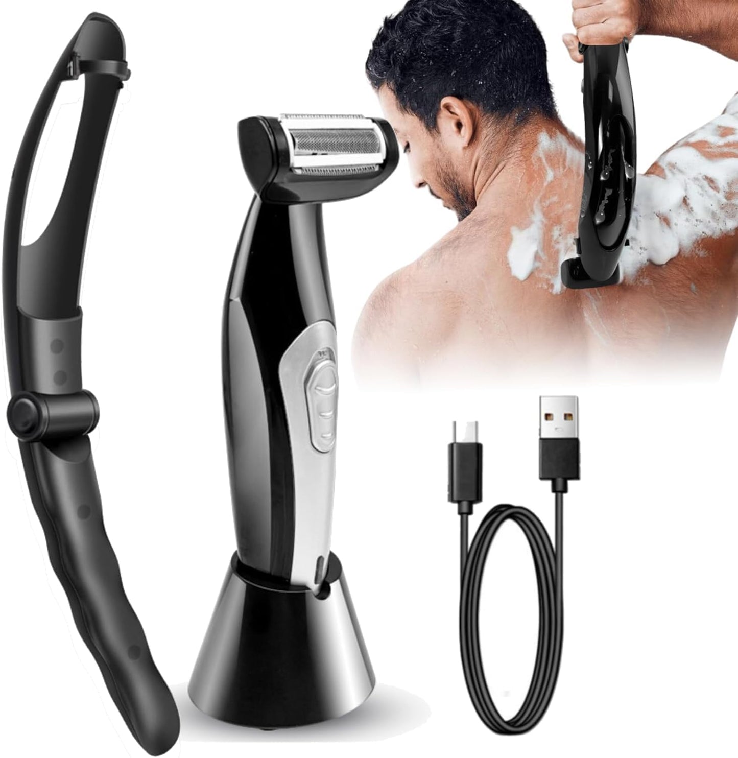 Zunate Multi Fuctional Chest Back Shavers for Men, Wet Dry Use Back Extreme Reach Removable Handle Shavers