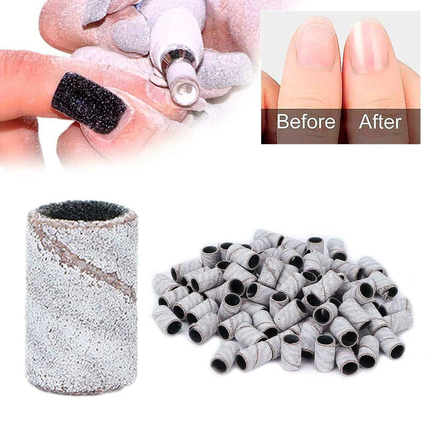 ZJchao Nail Drill Sanding Bands, 100pcs Nail Art Sanding Bands Professional Manicure Sanding Rings Nail Salon Tools Grinder File Grit Sand Piece Set