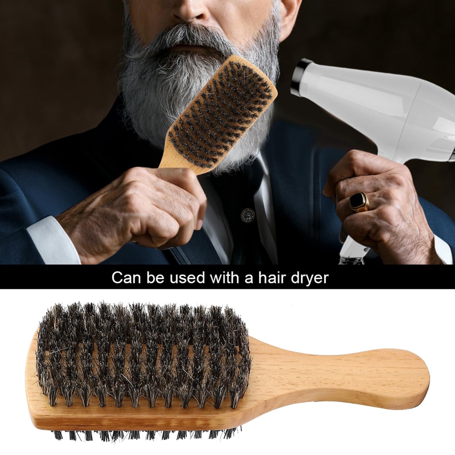 Zyyini Wooden Beard Brush, Moustache Brush, Double Sided Beard Brush, Professional Beard Brush Shaving Brushes Shaving Accessories