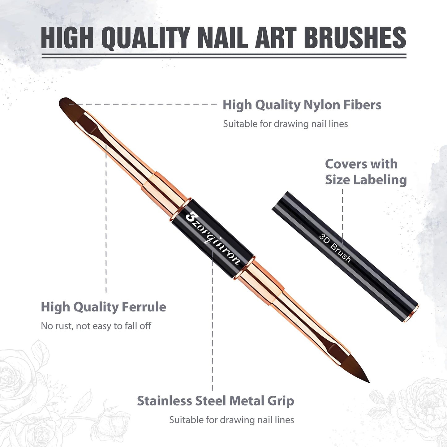 3zorqinron Nail Art Bushes Set, Professional 5Pcs Double-Ended Nail Brush Kit for Details, Long Lines, Ombre & 3D Design-Perfect for DIY Manicures &