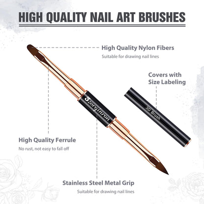 3zorqinron Nail Art Bushes Set, Professional 5Pcs Double-Ended Nail Brush Kit for Details, Long Lines, Ombre & 3D Design-Perfect for DIY Manicures &