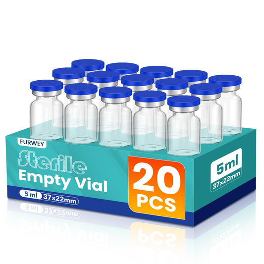 5ml Sterile Vials with Self Healing Injection Port and Sealing Cap, Glass Sterile Vials for Injections (20 Pack)