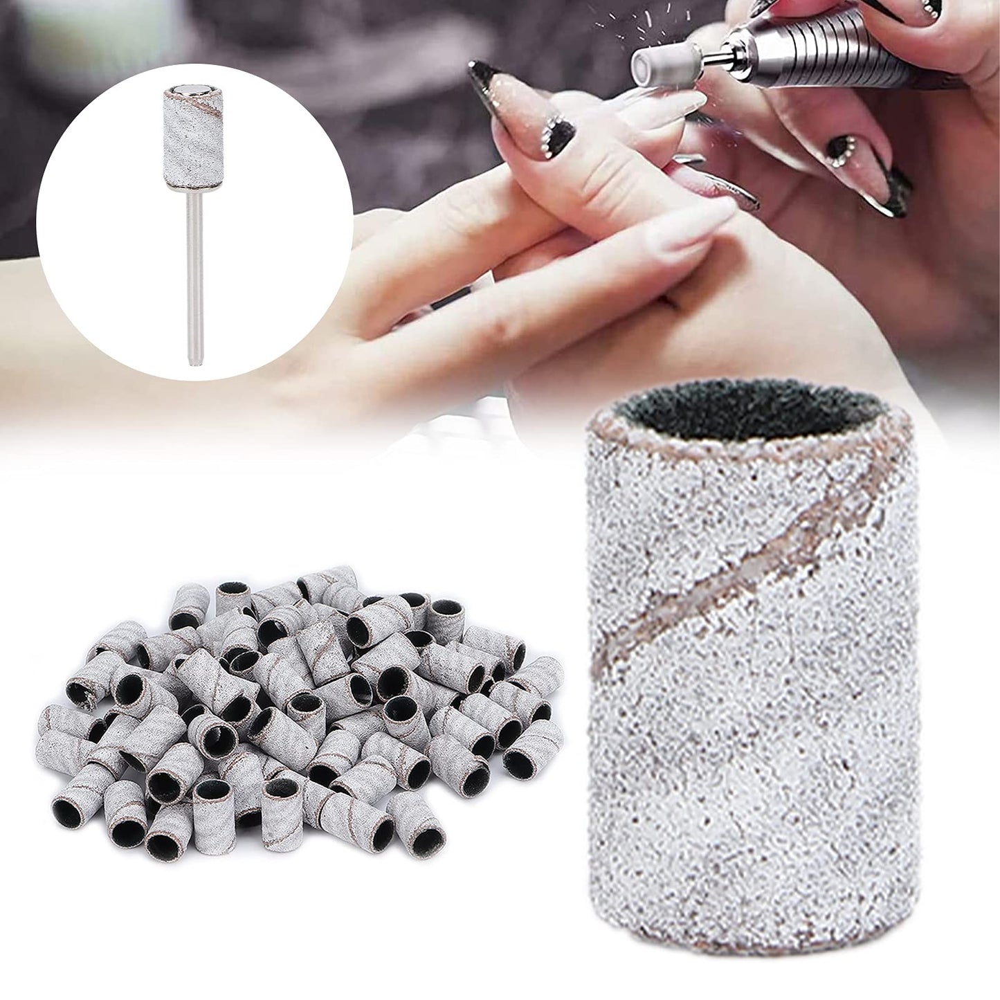 ZJchao Nail Drill Sanding Bands, 100pcs Nail Art Sanding Bands Professional Manicure Sanding Rings Nail Salon Tools Grinder File Grit Sand Piece Set