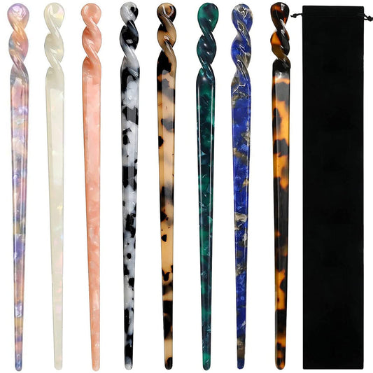 8 Pieces Acetate Hair Sticks Leopard Print Hair Pins, Tortoise Shell Hairpin Vintage Hair Chopsticks Retro Hairpins Disk, Hair Accessories for Women Girls