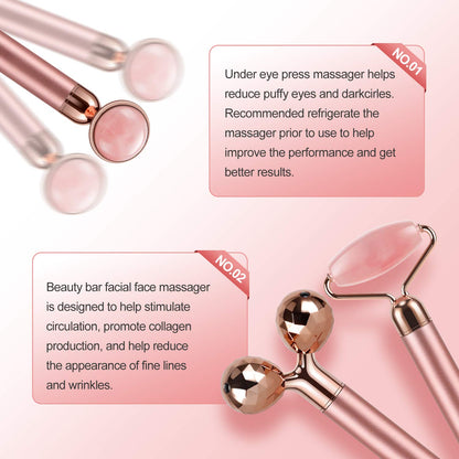 3-IN-1 Electric Jade Roller 3D Roller Facial Roller & Face Massager, Rose Quartz
