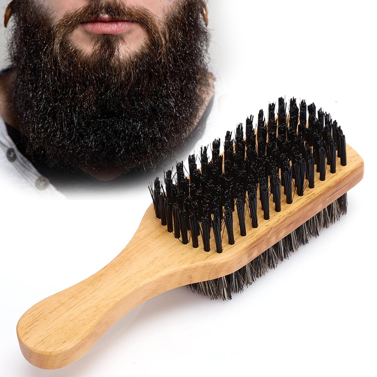 Zyyini Wooden Beard Brush, Moustache Brush, Double Sided Beard Brush, Professional Beard Brush Shaving Brushes Shaving Accessories