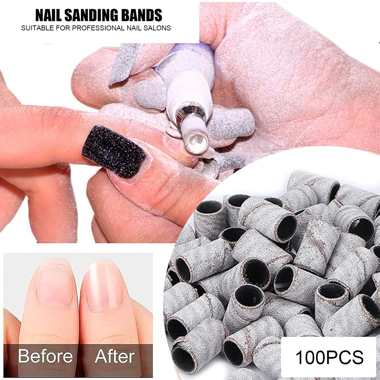 ZJchao Nail Drill Sanding Bands, 100pcs Nail Art Sanding Bands Professional Manicure Sanding Rings Nail Salon Tools Grinder File Grit Sand Piece Set
