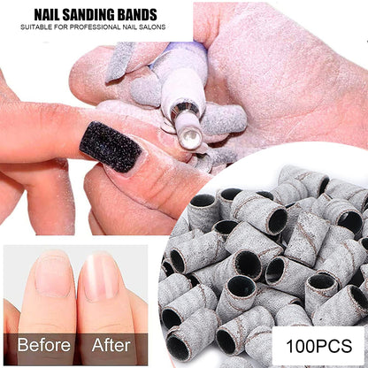 ZJchao Nail Drill Sanding Bands, 100pcs Nail Art Sanding Bands Professional Manicure Sanding Rings Nail Salon Tools Grinder File Grit Sand Piece Set