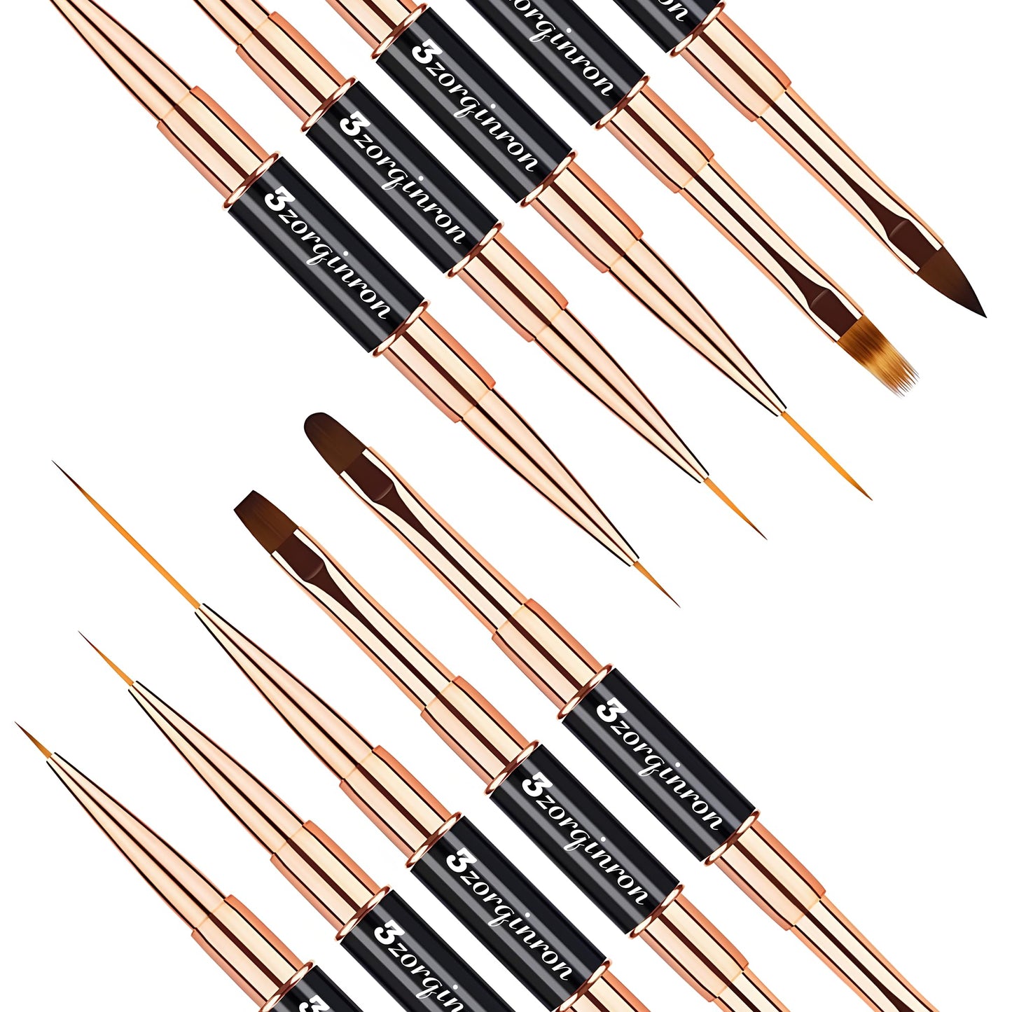 3zorqinron Nail Art Bushes Set, Professional 5Pcs Double-Ended Nail Brush Kit for Details, Long Lines, Ombre & 3D Design-Perfect for DIY Manicures &