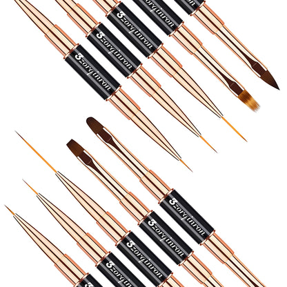 3zorqinron Nail Art Bushes Set, Professional 5Pcs Double-Ended Nail Brush Kit for Details, Long Lines, Ombre & 3D Design-Perfect for DIY Manicures &