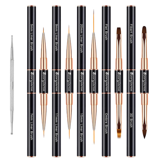 3zorqinron Nail Art Bushes Set, Professional 5Pcs Double-Ended Nail Brush Kit for Details, Long Lines, Ombre & 3D Design-Perfect for DIY Manicures &