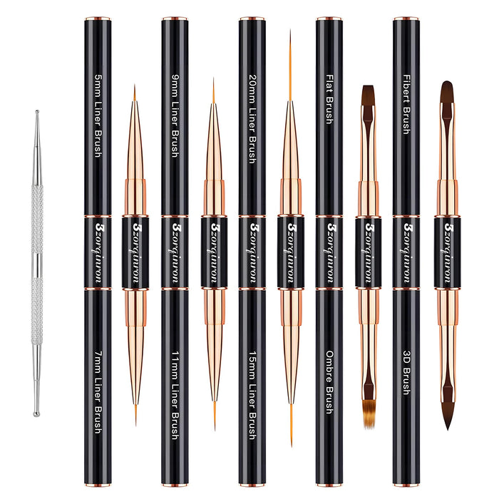 3zorqinron Nail Art Bushes Set, Professional 5Pcs Double-Ended Nail Brush Kit for Details, Long Lines, Ombre & 3D Design-Perfect for DIY Manicures &