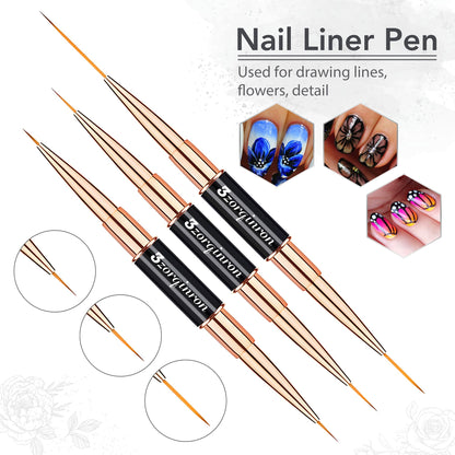 3zorqinron Nail Art Bushes Set, Professional 5Pcs Double-Ended Nail Brush Kit for Details, Long Lines, Ombre & 3D Design-Perfect for DIY Manicures &