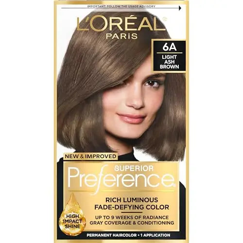L'Oreal Paris Superior Preference Tinte de Cabello Permanente Luminous Fade-Defying, Color Marrón Claro Ceniza 6A, Kit para 1 Aplicación - imagen 1