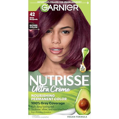 Garnier Nutrisse Ultra Crème Coloración Permanente para el Cabello, Cobertura 100% de Canas, Vegana y Libre de Crueldad, 42 Burdeos Profundo (Cereza - imagen 2