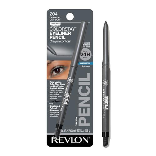 Lápiz de Ojos REVLON ColorStay Waterproof, Resistente a Manchas, Maquillaje de Ojos con Sacapuntas Integrado, 204 Carbón, 0.01 oz - imagen 1