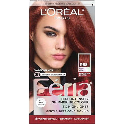L'Oreal Paris Feria Coloración Permanente Brillante R68 Ruby Rush (Castaño Rojo Intenso), Kit de Tinte para Cabello, Pack de 1 - imagen 2