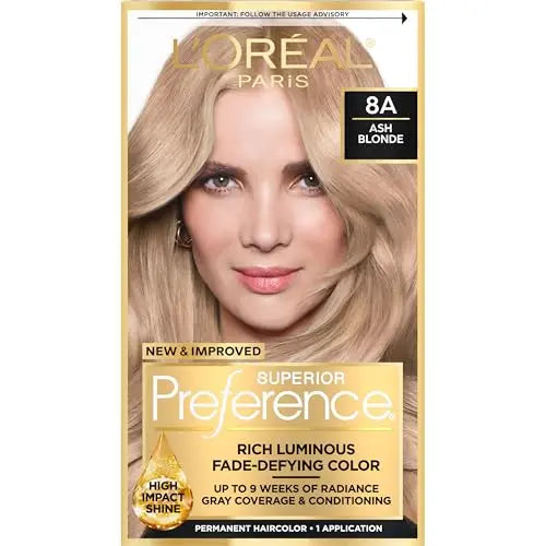 L'Oreal Paris Superior Preference Coloración Permanente Luminosa, Tinte para Cabello Ash Blonde 8A, 1 Kit de Tinte, Dura hasta 9 Semanas - imagen 2