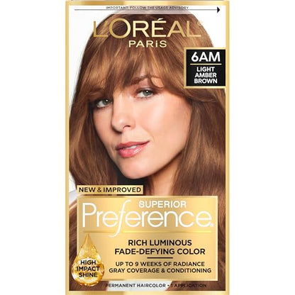 L'Oreal Paris Superior Preference Tinte Permanente para Cabello Luminosa, Color Ámbar Claro 6AM, Kit de Tinte para 9 Semanas de Brillo - imagen 2