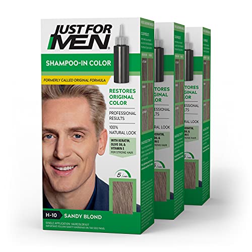 Just For Men Coloración para Cabello en Shampoo, Color de Cabello para Hombres con Queratina y Vitamina E - Rubio Arenoso, H-10, Paquete de 3 - imagen 1