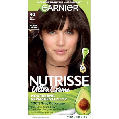 Garnier Nutrisse Ultra Crème Coloración Capilar Permanente, Tinte para Cabello 100% Cobertura de Canas, Vegano y Libre de Crueldad, 40 Marrón Oscuro - imagen 1
