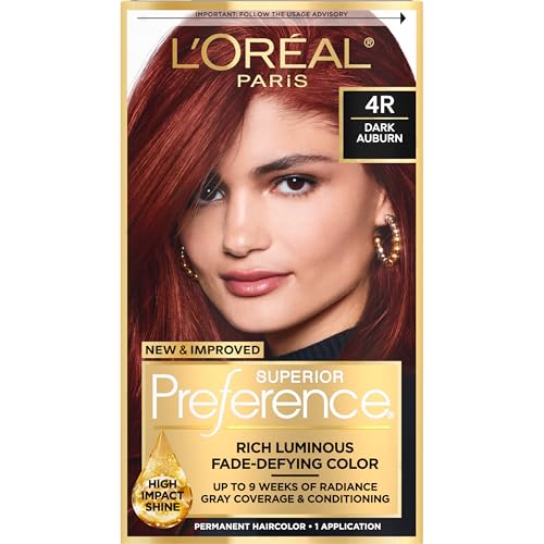 Coloración Permanente L'Oreal Paris Superior Preference Fade-Defying + Shine, 4R Castaño Oscuro Rojo, 1 Unidad, Tinte para Cabello - imagen 4