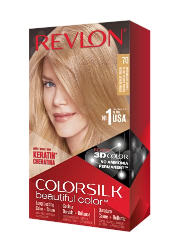 Revlon Coloración Permanente de Cabello, Tinte Ammonia-Free Colorsilk, Cobertura 100% de Canas, 70 Rubio Ceniza Medio, 4.4 Oz (Paquete de 1) - imagen 3