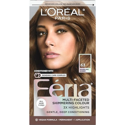 Coloración Permanente L'Oreal Paris Feria Brillo Multi-Facético, 63 Ámbar Brillante (Marrón Dorado Claro), Kit de Tinte para Cabello, Pack de 1 - imagen 3