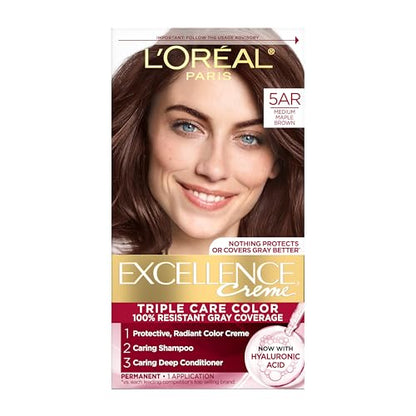 Tinte para Cabello L'Oreal Paris Excellence Crème, Color Permanente 5AR Marrón Arce Medio, Cobertura 100% Canas, Cuidado Triple con Ácido - imagen 3
