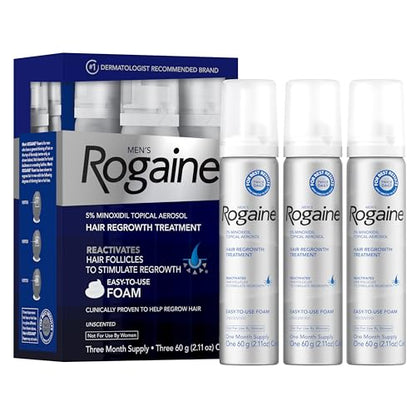 Rogaine para hombres 5% Minoxidil Espuma, Tratamiento Tópico para la Pérdida de Cabello, Regeneración Clínica para Cabello Fino, Sin Fragancia, 3 x - imagen 3