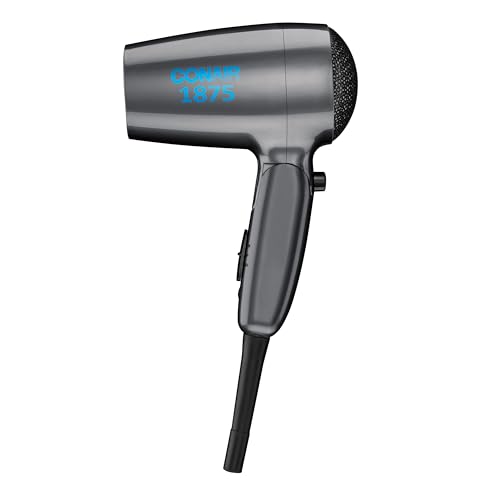 Secador de pelo de viaje Conair con doble voltaje, secador compacto de 1875W con mango plegable, color gris - imagen 1
